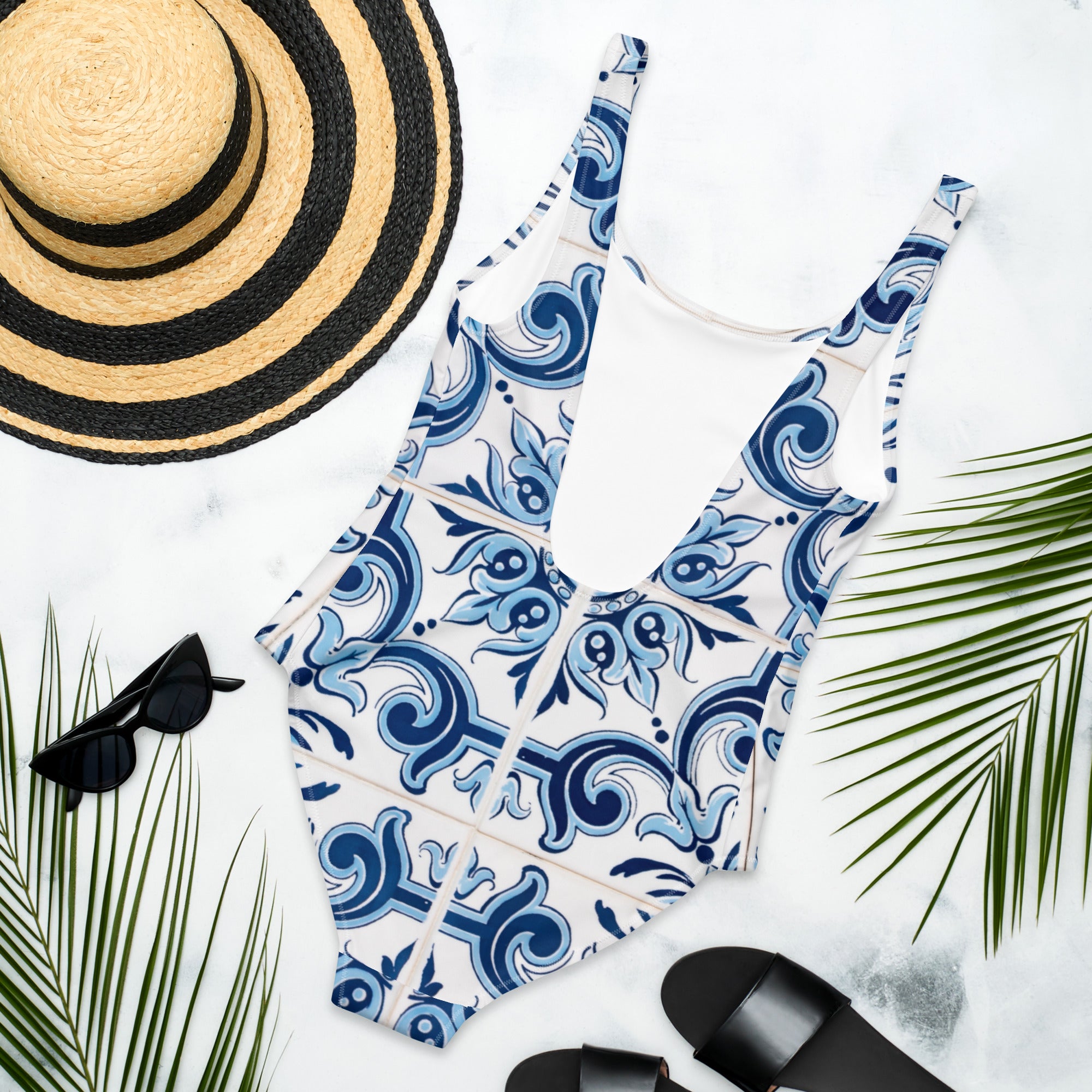 Portuguese Blue Tile One-Piece Swimsuit