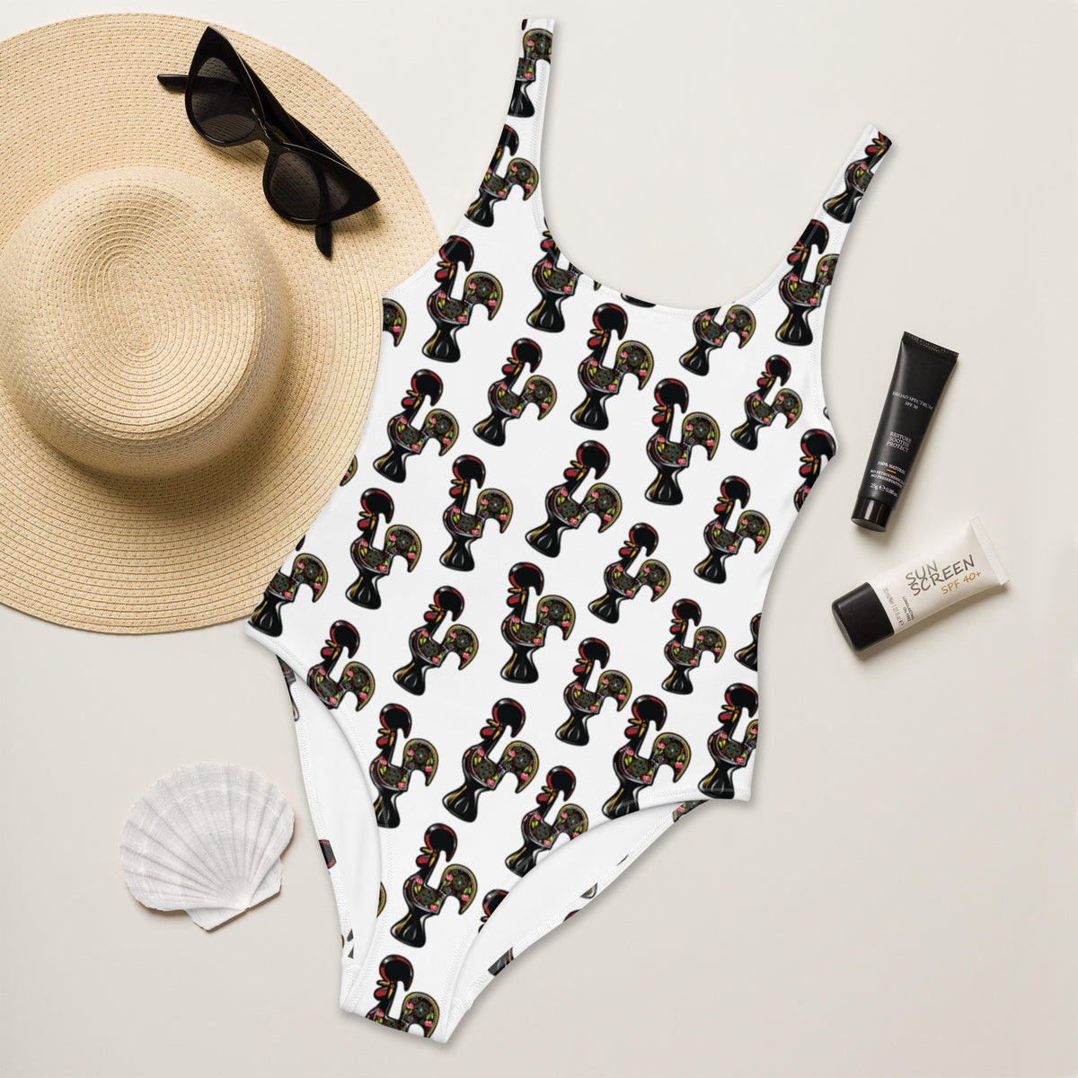 Rooster of Barcelos Pattern One-Piece Swimsuit