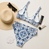 Portuguese Blue Tile Recycled High-Waisted Bikini